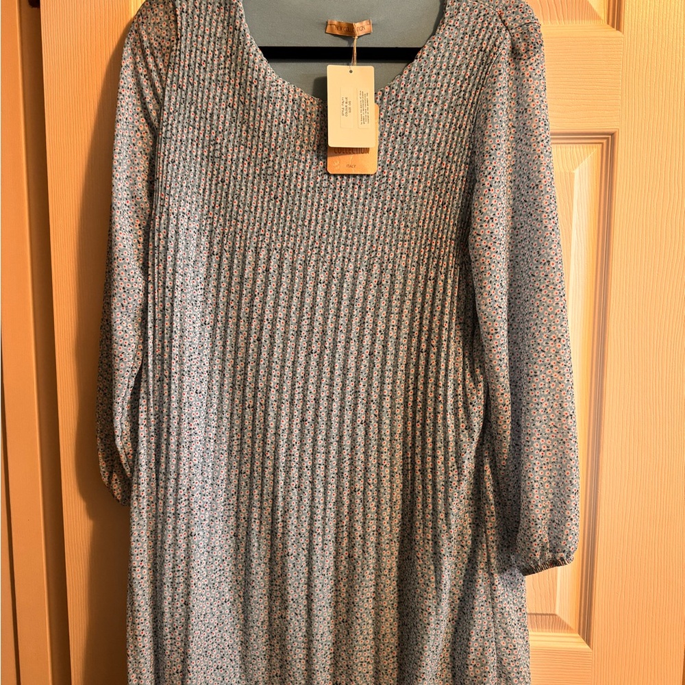 Floral Pleated Dress - Blue and Red